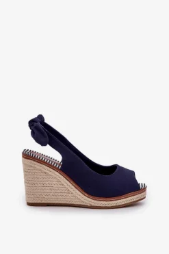 Sandały Na Koturnie Z Plecionką Granatowe Nanalis