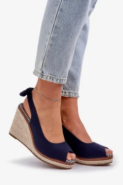 Sandały Na Koturnie Z Plecionką Granatowe Nanalis