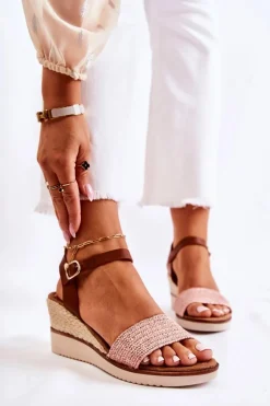 Sandały Na Koturnie Z Plecionką Różowe Tenerife