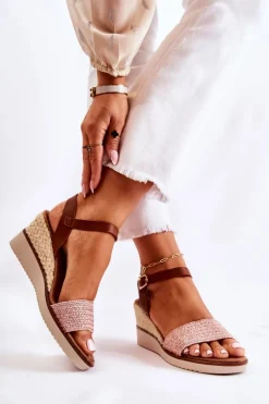 Sandały Na Koturnie Z Plecionką Różowe Tenerife