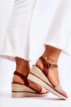 Sandały Na Koturnie Z Plecionką Różowe Tenerife