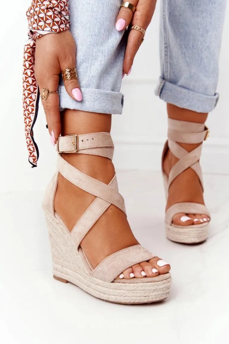 Sandały Na Koturnie Z Plecionką Beżowe Lanzarote