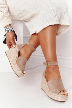 Sandały Na Koturnie Z Plecionką Jasnobrązowe Makenna