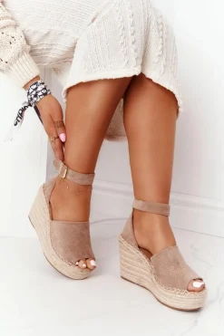 Sandały Na Koturnie Z Plecionką Jasnobrązowe Makenna