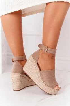 Sandały Na Koturnie Z Plecionką Jasnobrązowe Makenna