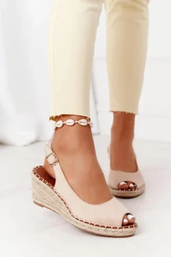 Sandały Na Koturnie Z Plecionką Beżowe Las Palomas