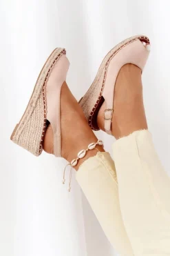 Sandały Na Koturnie Z Plecionką Beżowe Las Palomas