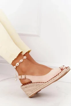 Sandały Na Koturnie Z Plecionką Beżowe Las Palomas