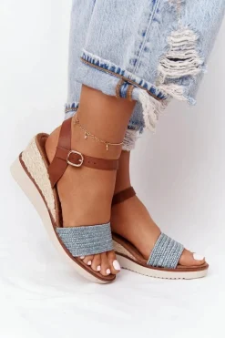 Sandały Na Koturnie Z Plecionką Niebieskie Tenerife