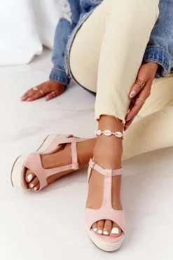 Sandały Na Koturnie Z Plecionką Różowe Graciosa