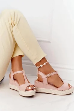 Sandały Na Koturnie Z Plecionką Różowe Graciosa