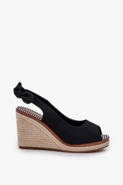 Sandały Na Koturnie Z Plecionką Czarne Nanalis