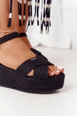Sandały Na Koturnie Z Plecionką Big Star FF274762 Czarne