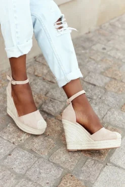 Sandały Na Koturnie Z Plecionką Beżowe Avocado