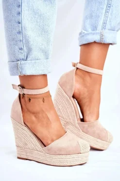 Sandały Na Koturnie Z Plecionką Beżowe Avocado