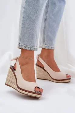 Sandały Na Koturnie Z Plecionką Beżowe Nanalis