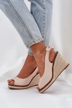 Sandały Na Koturnie Z Plecionką Beżowe Nanalis