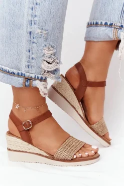 Sandały Na Koturnie Z Plecionką Beżowe Tenerife