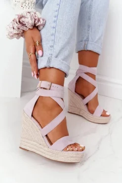 Sandały Na Koturnie Z Plecionką Fioletowe Lanzarote