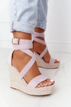 Sandały Na Koturnie Z Plecionką Fioletowe Lanzarote