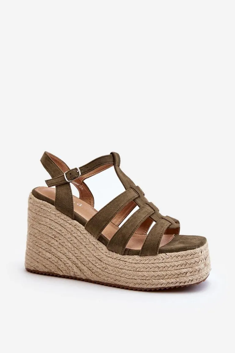 Sandały Na Koturnie Z Plecionką Zielone Gnosis
