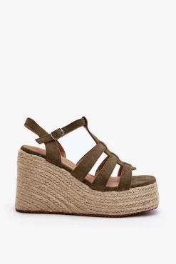 Sandały Na Koturnie Z Plecionką Zielone Gnosis