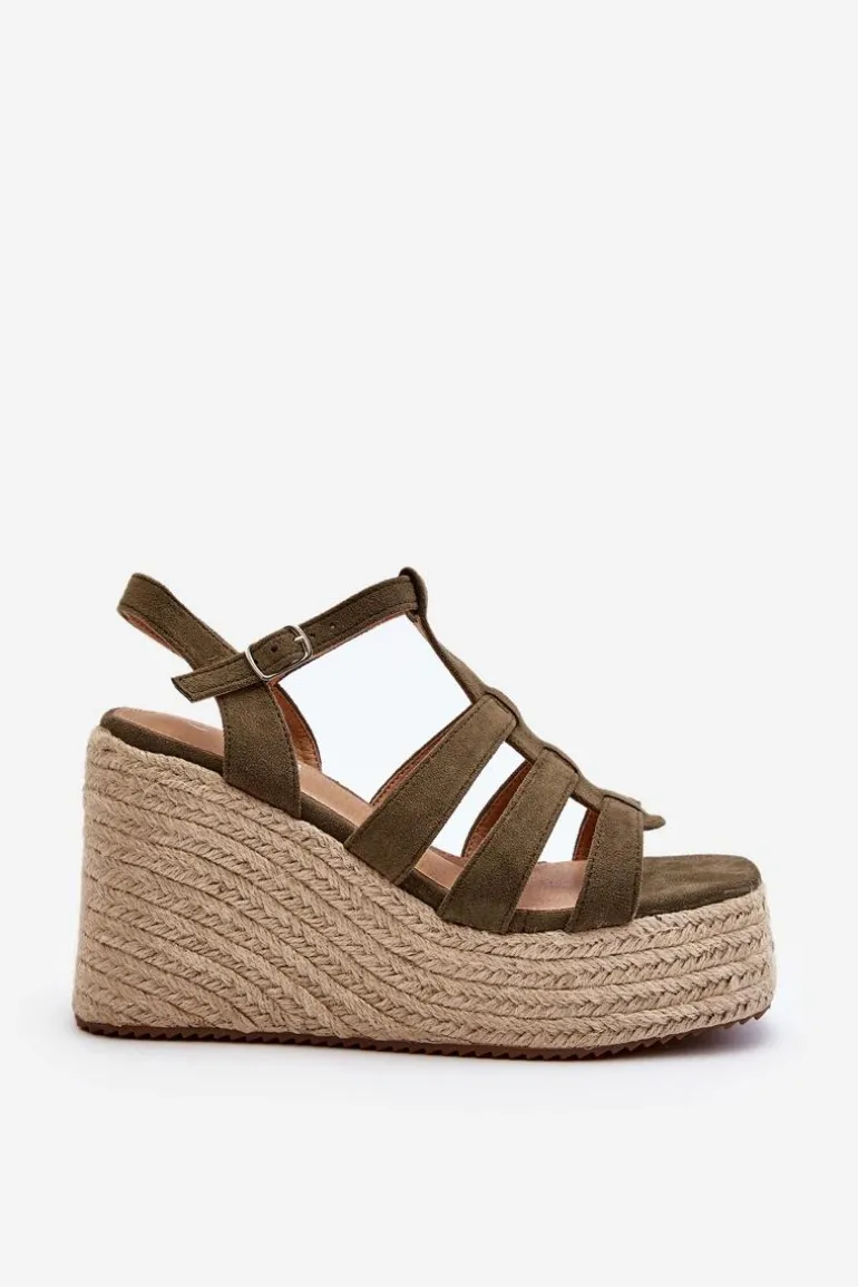 Sandały Na Koturnie Z Plecionką Zielone Gnosis
