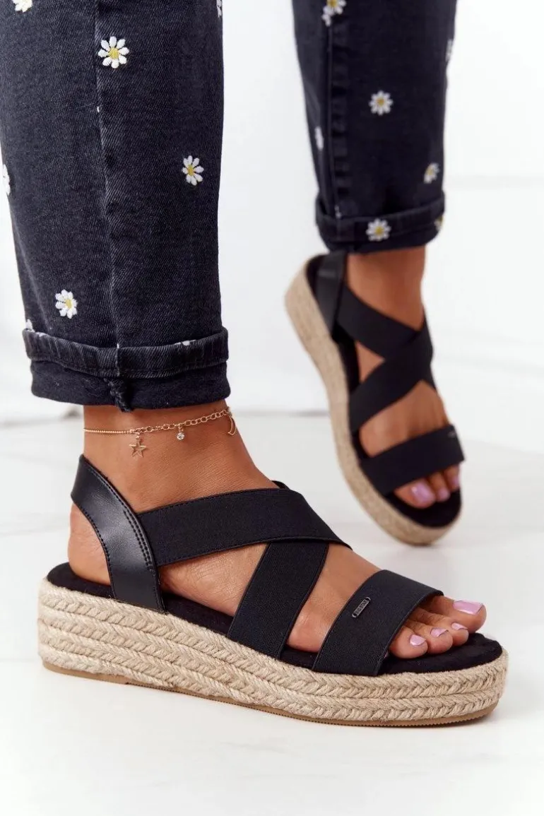 Sandały Na Koturnie Ze Ściągaczem Big Star HH274411 Czarne