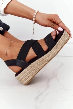 Sandały Na Koturnie Ze Ściągaczem Big Star HH274411 Czarne