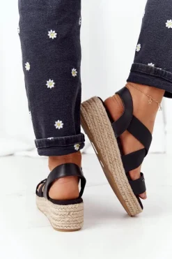 Sandały Na Koturnie Ze Ściągaczem Big Star HH274411 Czarne