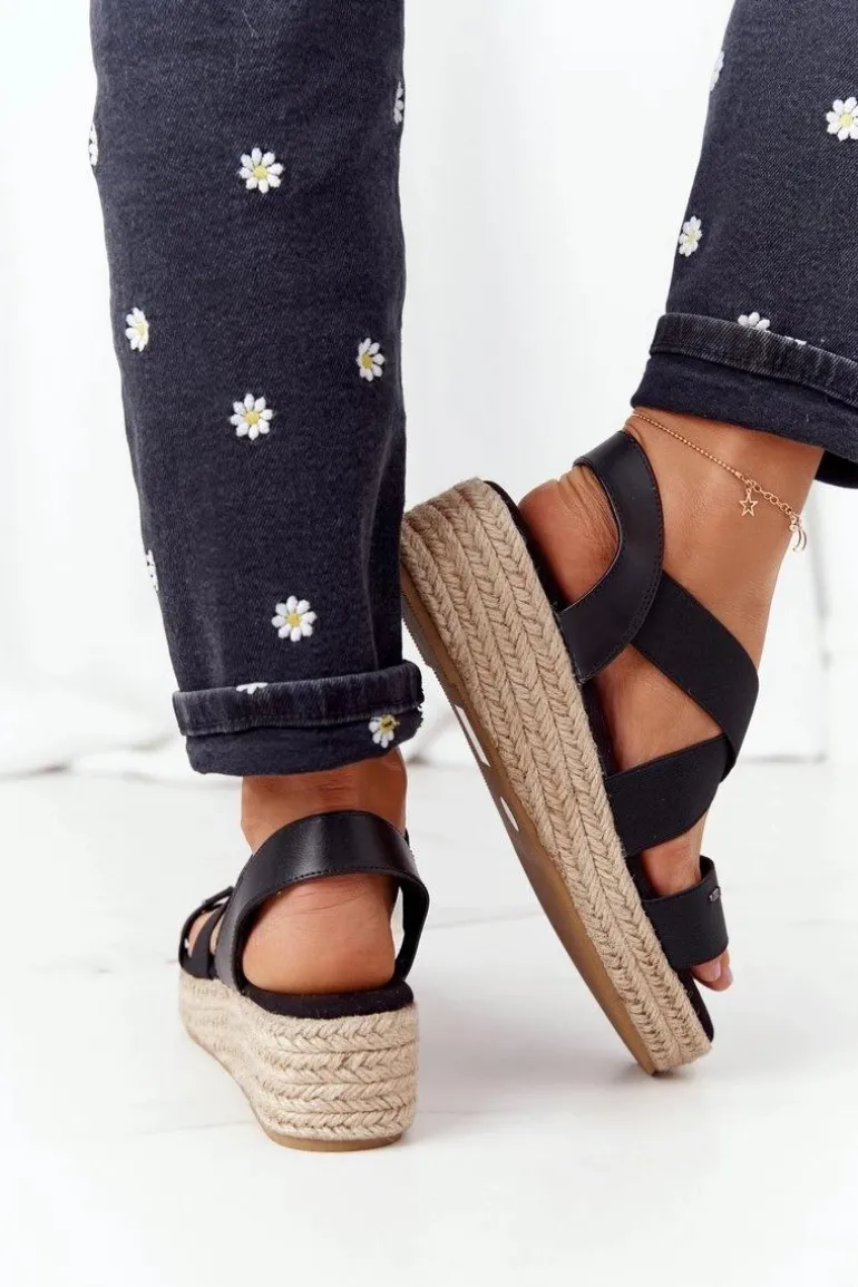 Sandały Na Koturnie Ze Ściągaczem Big Star HH274411 Czarne