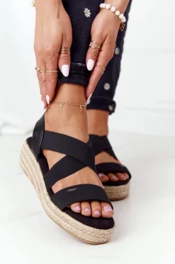 Sandały Na Koturnie Ze Ściągaczem Big Star HH274411 Czarne