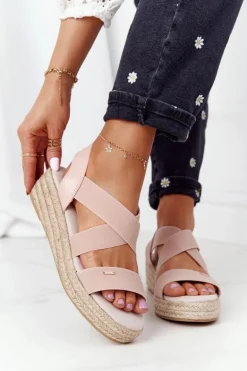 Sandały Na Koturnie Ze Ściągaczem Big Star HH274413 Różowe