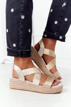 Sandały Na Koturnie Ze Ściągaczem Big Star HH274414 Złote