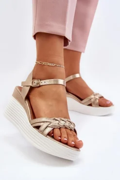 Sandały Na Koturnie Złote Esinna