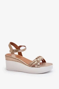 Sandały Na Koturnie Złote Esinna
