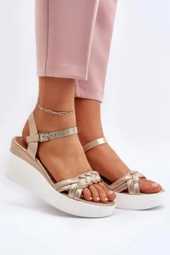 Sandały Na Koturnie Złote Esinna