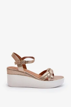 Sandały Na Koturnie Złote Esinna