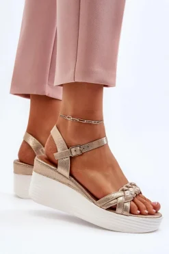 Sandały Na Koturnie Złote Esinna