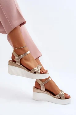 Sandały Na Koturnie Złote Esinna