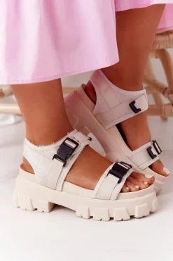 Sandały Na Masywnej Platformie Beżowe Fly High