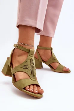 Sandały Na Niskim Obcasie Zielone Eleriva