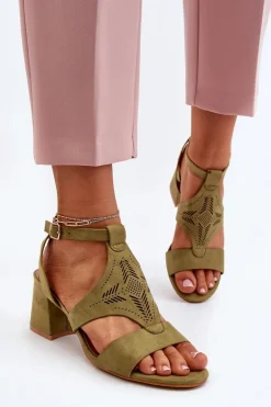 Sandały Na Niskim Obcasie Zielone Eleriva