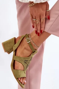 Sandały Na Niskim Obcasie Zielone Eleriva