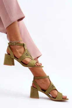 Sandały Na Niskim Obcasie Zielone Eleriva
