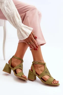 Sandały Na Niskim Obcasie Zielone Eleriva