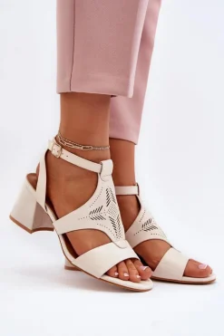 Sandały Na Niskim Obcasie Beżowe Eleriva