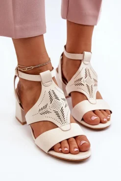 Sandały Na Niskim Obcasie Beżowe Eleriva