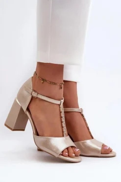 Sandały Na Obcasie Z Cyrkoniami Złote Aniya