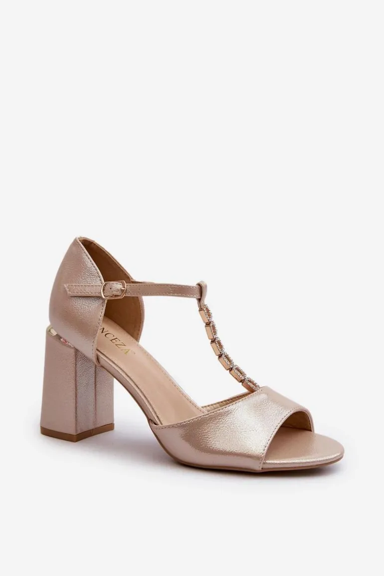 Sandały Na Obcasie Z Cyrkoniami Złote Aniya